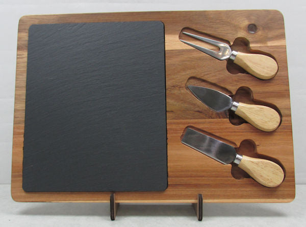 Acacia Wood/Slate Cheese Set
