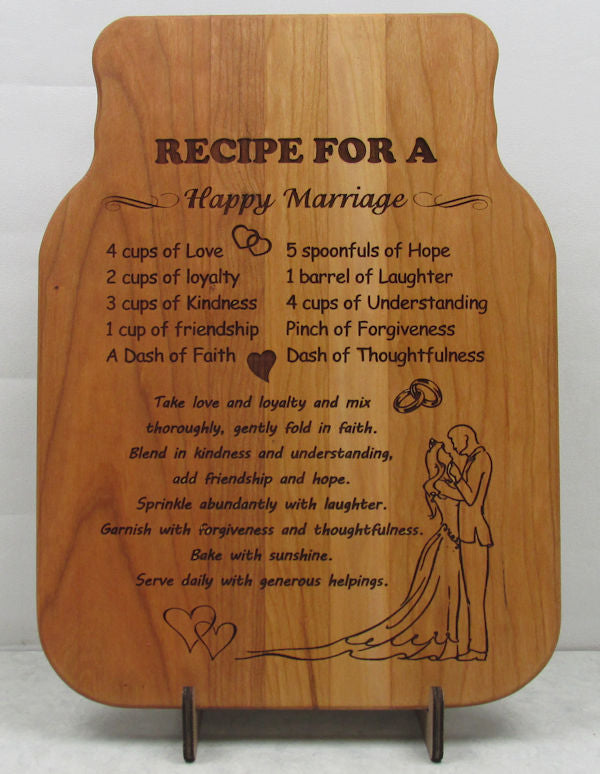 Engraved Recipe for Happy Marriage Recipe Cutting Board, wedding gift, personalized gift, custom gift