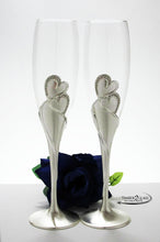 hearts wedding flutes, personalized heart champagne glasses, engrave heart glasses with Timber 2 Glass