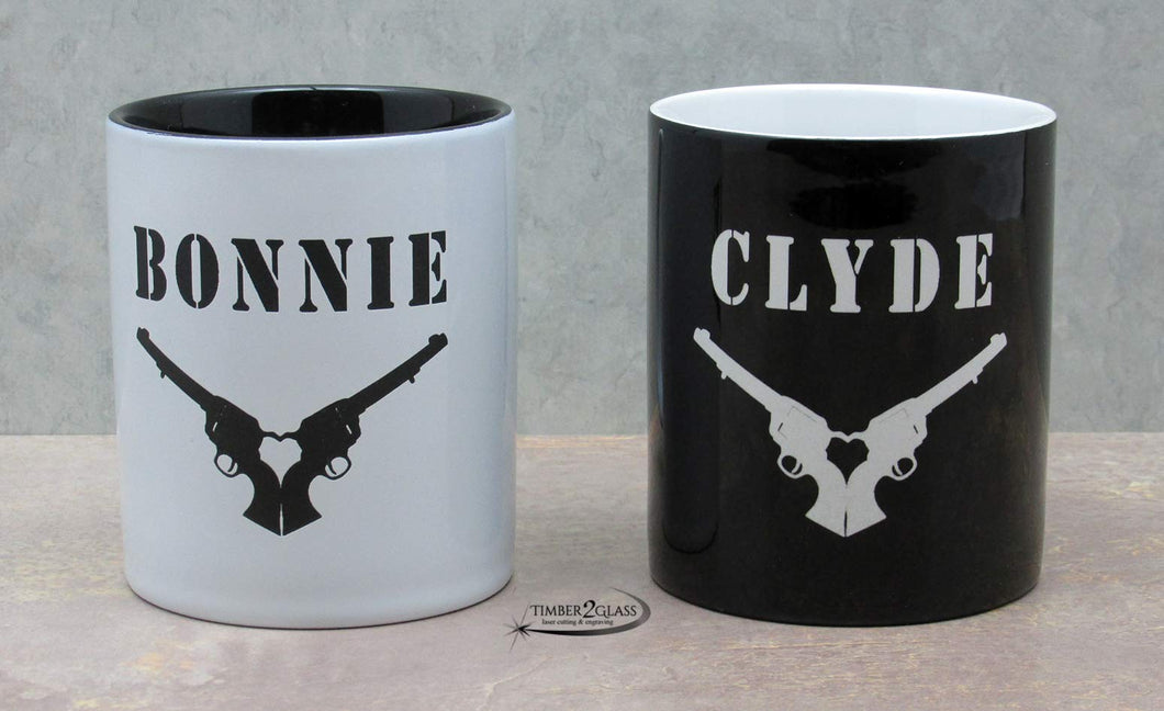 bonnie & clyde coffee cups, customized bonnie & clyde coffee cups by Timber 2 Glass, Bonnie & Clyde coffee cups