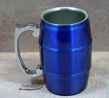 blue barrel mug, laser engrave barrel mug, customize barrel mug, personalize barrel mug