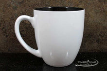 white 16 oz. bistro mug, bistro mug, coffee mug, laser engrave coffee cup, personalized bistro mug with Timber 2 Glass, customize blue bistro mug