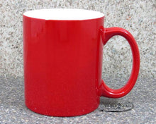 customize red coffee cup by Timber 2 Glass, personalize coffee cup, laser engrave coffee cup